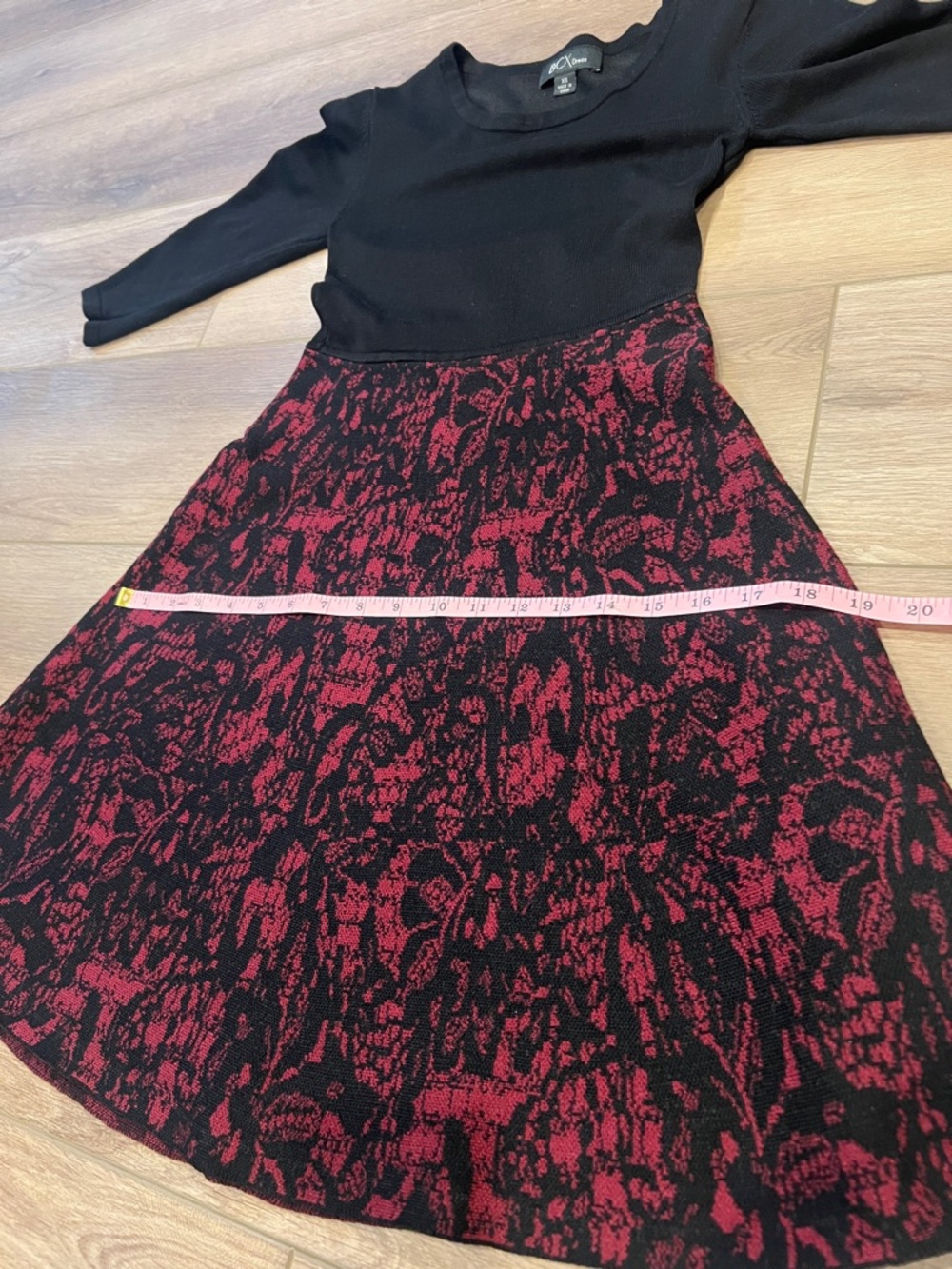 BCX 3/4-Sleeve Lace-Skirt Sweater Dress in black and burgundy Size Junior XS - Picture 9 of 12